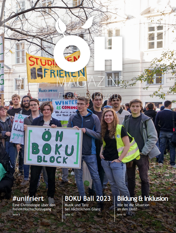 Deckblatt des ÖH Boku Magazins, Freie Bildung, November 2022